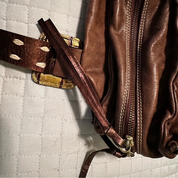 Cavakonti Brown Leather Boho Tote Bag with bronze leather accents - Picture 12 of 13